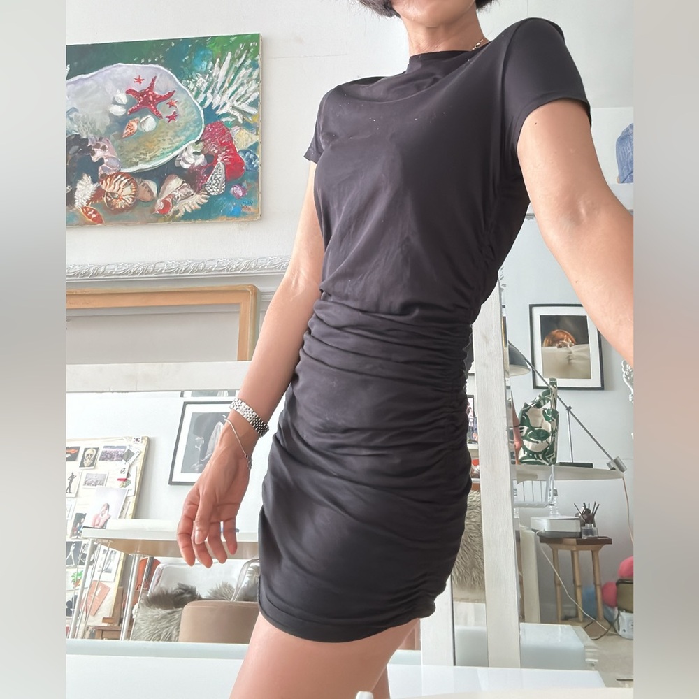 Theory Black Ruched Bodycon Mini Dress